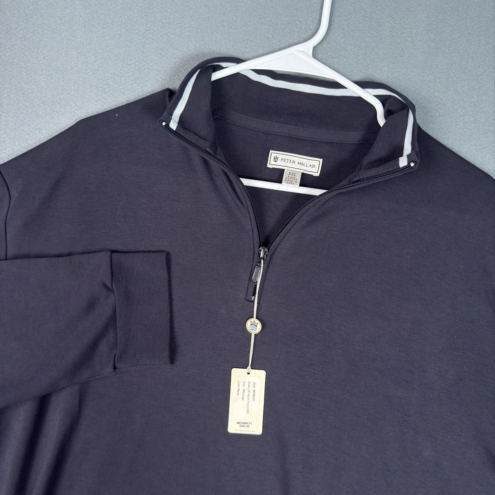 Peter Millar Mens 2XL Crown Soft Nappa Trim 1/2 Zip Sweater Navy NEW MC00K31